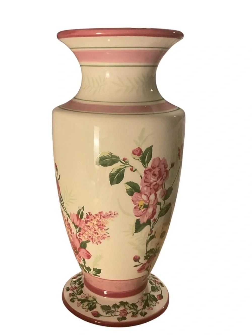 Laura Ashley Cream Vase with Pink and Green Floral Pattern